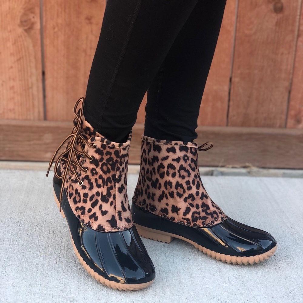 Leopard Print Side Laced Duck Boots - Picture 3 of 9